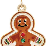 A-Train’s ER: Gold Happy Gingerbread Christmas Enamel features gold-trimmed edges, a cheerful smiling face, green and red buttons, and decorative icing accents on the arms and legs.