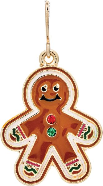 A-Train’s ER: Gold Happy Gingerbread Christmas Enamel features gold-trimmed edges, a cheerful smiling face, green and red buttons, and decorative icing accents on the arms and legs.