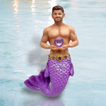 December Diamonds’ February Birthstone-Amethyst Merman features a muscular figure with short brown hair, a purple-scaled tail, and a jeweled belt, holding a gem-shaped purple heart—ideal for collectors of February birthstones.