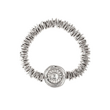 Introducing the A-Train Silver Disc Beads Sunflower Medallion Bracelet, an elegant piece adorned with multiple small, ring-shaped silver disc beads and highlighted by a larger, round charm showcasing a stunning sunflower medallion design at its center.