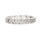 A silver ring with a textured, wavy band design featuring small rows of embedded round stones along the pattern, perfect for pairing with your favorite elegant jewelry pieces or the A-Train Silver Clear Crystal Silver Bar Link Stretch Bracelet for a coordinated look.