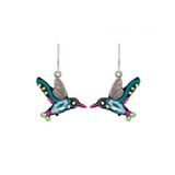 Add these exquisite Hummingbird Multi-Color Earrings by Firefly to your collection—featuring eye-catching blue, green, pink, and black accents in a vibrant hummingbird design with silver hooks for pierced ears. Handmade and displayed on a white background, these earrings are a striking example of fair-trade jewelry from Firefly Jewelry.