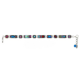 Introducing the Firefly Milano Thin Rectangle Multi-Color Bracelet, featuring slim rectangular links adorned with vibrant geometric enamel designs and finished with an adjustable chain accented by a petite blue Milano charm.