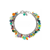 The Confetti Multi-Color Bracelet—Limited Edition by Firefly is a handcrafted silver chain bracelet embellished with vibrant beads and uniquely shaped charms. Featuring a lobster clasp and a small engraved tag, this Firefly jewelry piece brings a playful pop of color to any ensemble.