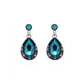 Firefly Kensington Lg Tear Drop Post Earrings- Bermuda Blue featuring large teardrop center stones accented with smaller pink, blue, and clear crystals.