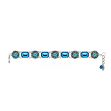 Firefly Kensington Round & Rectangular Bracelet - Bermuda Blue featuring a link design alternating between round, turquoise-toned circular stones and rectangular Bermuda Blue crystals.