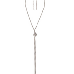 The A-Train Silver Convertible Rope Chain Knot Necklace Set features a long tassel necklace and matching drop earrings, shown on a plain white background for a versatile look.