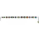 Introducing the Geometric Skinny Bracelet w/Peridot Accents by Firefly Jewelry—a vibrant, handcrafted piece from Guatemala showcasing geometric patterns and sparkling peridot accents, complete with an adjustable clasp for a perfect fit.