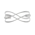 The A-Train Silver Hammered Wire Cuff Bracelet features an open design with two overlapping curved bands forming an abstract infinity symbol, offering adjustable fit and everyday elegance.