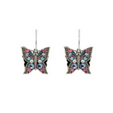 Pair of pastel crystal butterfly earrings on a white background