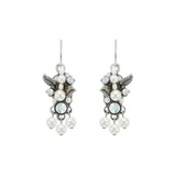 Adorned with crystal accents and delicate leaf details, the Flora w/ Triple Glass Pearls White earrings by Firefly feature three elegant dangling glass pearls in a handmade, vintage-inspired design—capturing the timeless elegance that defines Firefly Jewelry.