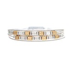 A-Trains Two-Tone Square Beads Chain Rows Magnetic Bracelet features alternating silver and gold square beads with rectangular links in a repeating pattern, shown up close against a white background.