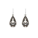 Discover the Teardrop Glass Pearl White Earrings by Firefly—a beautifully handmade pair featuring vintage-inspired design with white teardrop glass pearls at the center, intricate silver detailing, and delicate clear gemstones around the edges. Perfect for those who treasure timeless jewelry from Firefly.