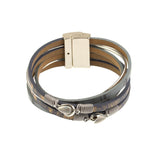The Origin Shiny & Matte Silver, Light Blue Magnetic Bracelet features layered silver and light blue bands with a sleek magnetic clasp—a versatile accessory to complement any style.