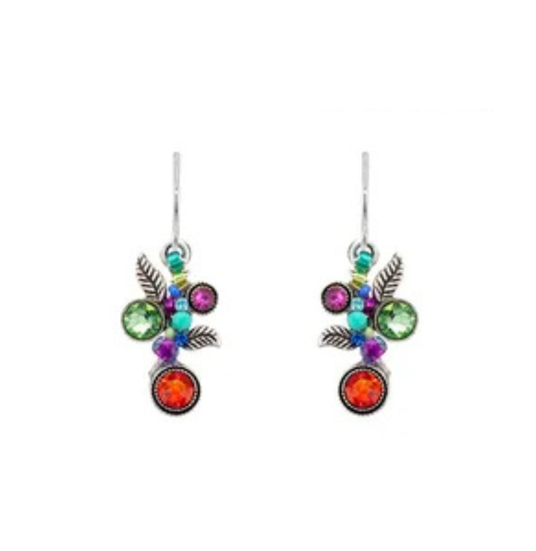 Pair of multi-color earrings on a white background
