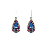 Presenting the Large Drop Sapphire Earrings by Firefly—these teardrop-shaped earrings showcase blue, pink, and green gemstones set in an intricately detailed silver frame. Handcrafted as a fair-trade piece from Firefly Jewelry, they feature a convenient hook design and blend elegant style with ethical craftsmanship.