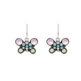 A pair of Moonlight Petite Butterfly Light Blue Earrings by Firefly, handcrafted in Guatemala and inspired by fair-trade designs, features light blue gemstones set in silver-tone metal. These handmade earrings are beautifully displayed on a white background.