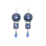 The La Dolce Vita 3 Tier Light Blue Earrings by Firefly are handmade dangle earrings featuring light blue, purple, and turquoise stones, accented with pink details—perfect for those who love unique Firefly jewelry.