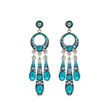 Introducing the Moonlight Waterfall Hoop w/Post Light Blue Earrings by Firefly. These elegant chandelier earrings feature a stunning array of light blue and turquoise gemstones in both circular and teardrop shapes, expertly set in silver-toned metal. Each handcrafted piece boasts three gracefully dangling sections that capture the artistry and fluid movement characteristic of Firefly Jewelry’s Moonlight Waterfall collection.
