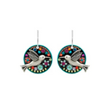 Vivid and unique, the Hummingbird Round Multi-Color Earrings by Firefly feature a silver bird motif at the center, encircled by multicolored beads and sparkling gem accents on a black backdrop—reflecting Firefly’s vibrant style and exceptional handmade artistry from Guatemala.
