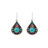 Firefly’s Moonlight Large Filigree Mix Earrings feature a striking teardrop design with a large turquoise center stone, accented by small gems in blue, pink, orange, yellow, and purple. Expertly handcrafted as part of the Firefly Jewelry collection, each fair-trade artisan earring is beautifully set in a dark metal frame for an elegant finish.