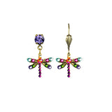 Add a whimsical touch with Anne Koplik Designs' Multi Stone Dragonfly Dangle Earrings, featuring colorful charms and vibrant gemstones in purple, green, pink, and orange on gold-tone hooks—each pair is uniquely detailed.