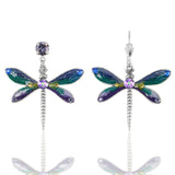 Anne Koplik Designs, Inc. Large Enamel & Stone Blue/Teal Dragonfly Earrings feature lead-free dragonflies with blue, purple, and green wings, silver-toned bodies, sparkling stones, and mix stud/hook design for a unique style.