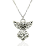 The Anne Koplik Designs, Inc. Clear Crystal Angel w/Wings Necklace displays a sparkling angel pendant with crystal-adorned wings and body on a simple chain, shown against a white background.