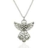 The Anne Koplik Designs, Inc. Clear Crystal Angel w/Wings Necklace displays a sparkling angel pendant with crystal-adorned wings and body on a simple chain, shown against a white background.